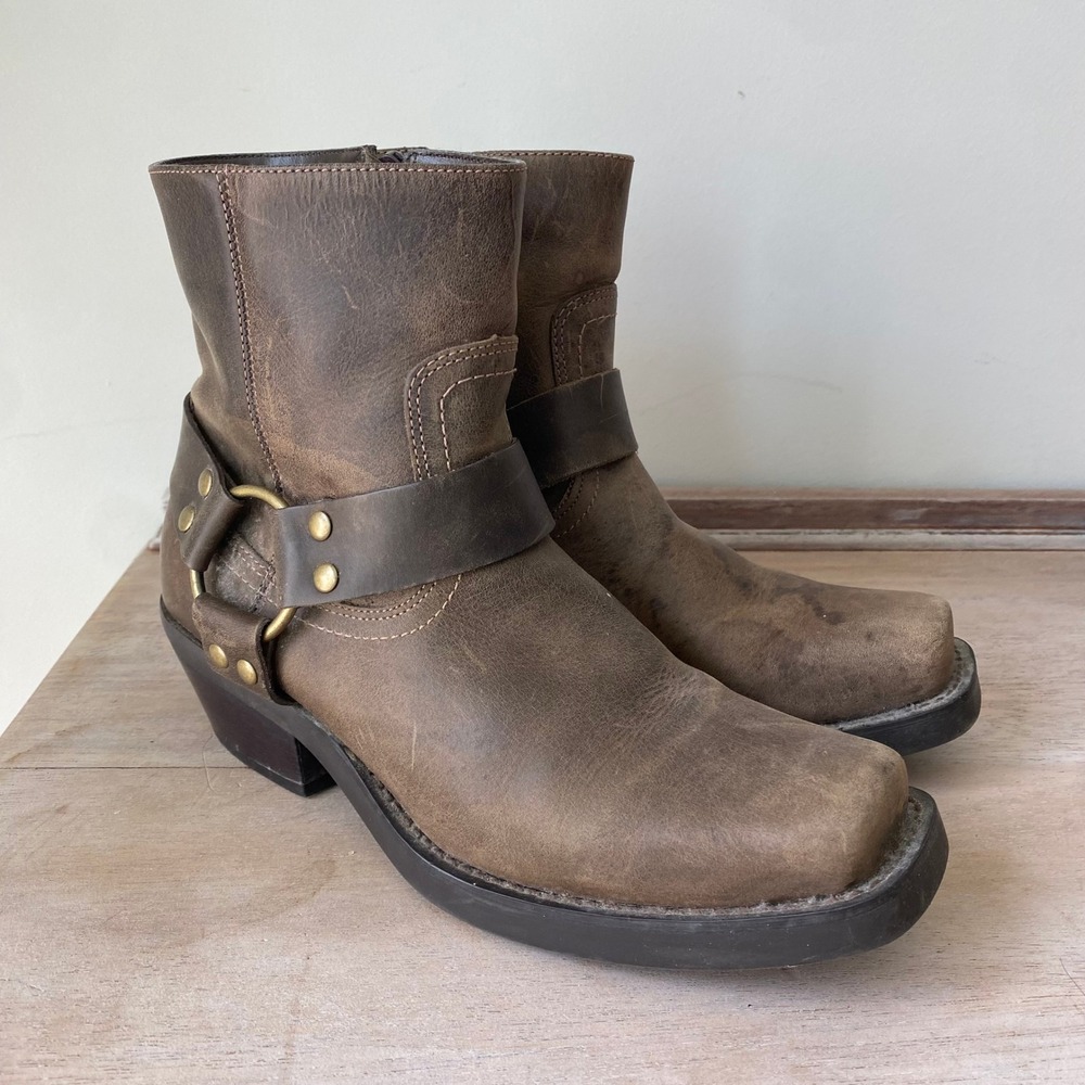 Ruff Hewn Distressed Rustic Leather Western Ankle Boots